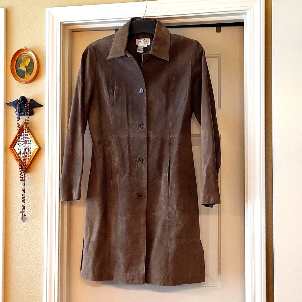 Green  Suede leather coat by live a little size small